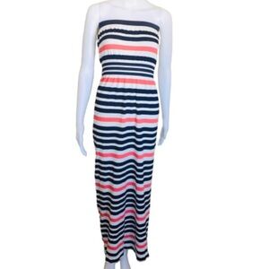 ARDENE Stripe Bandeau Strapless Maxi Dress Navy Blue Size XS